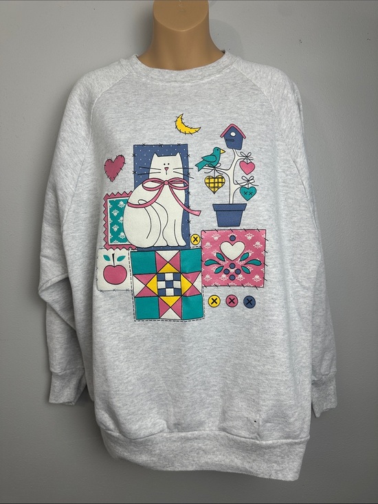 Gopher Sport Sweaters - Vintage 90s Country-Kitsch Grannycore Cat Quilt Crewneck